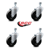 Service Caster 4 Inch Hard Rubber Wheel Swivel 12mm Threaded Stem Caster Set SCC-TS20S414-HRS-M1215-4